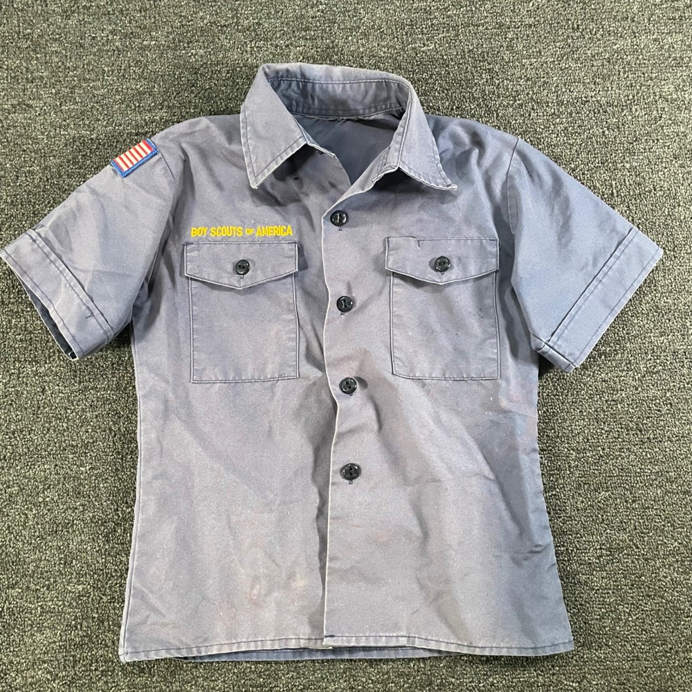 Boy Scouts of America Uniform Shirt Youth Blue Good Short Sleeve Patch Logo